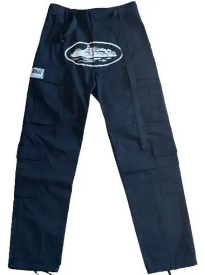 Corteiz Classic Cargo Black White Logo Pants — USFans Spreadsheet photo
