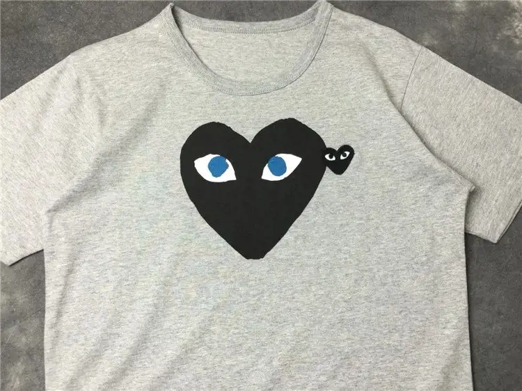 CDG T-Shirts — Grey， black heart， blue eyes colorway — USFans Spreadsheet photo