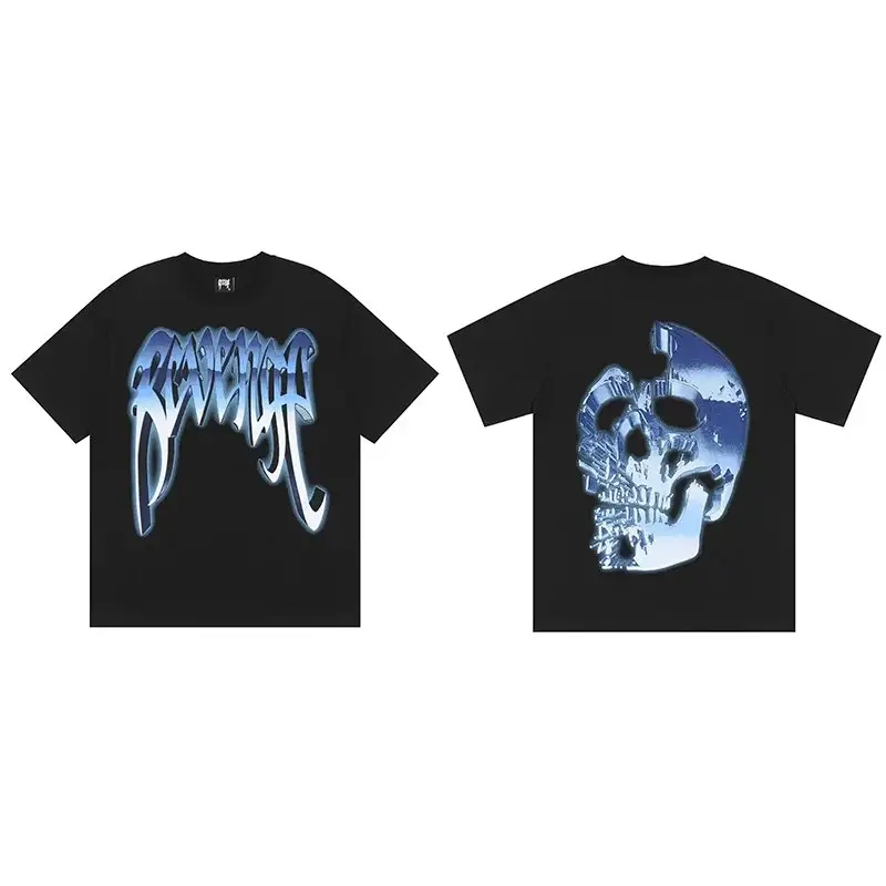 Revenge T-Shirts — Blue， black， and blue metal skull colorway — Kakobuy Spreadsheet photo