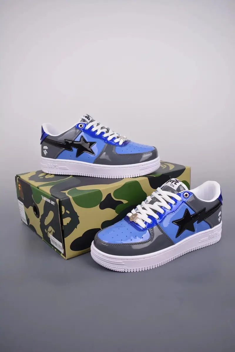 Bapesta Sneakers — Grey blue lacquer leather colorway — Kakobuy Spreadsheet photo