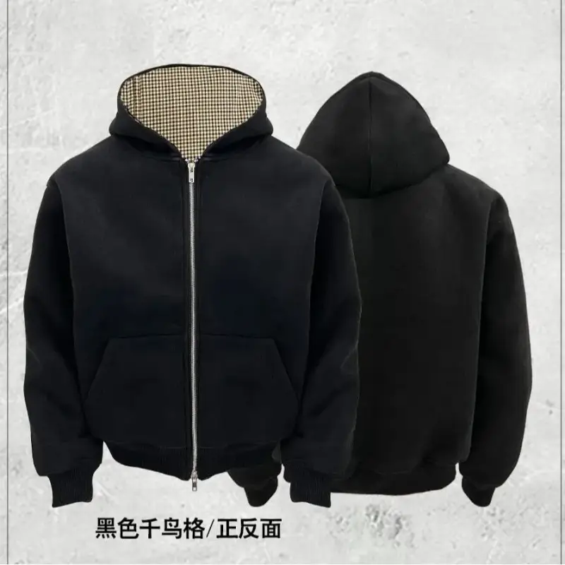 DerSchutze Zip Hoodie — Black spell houndstooth [plus velvet thickening]] colorway — USFans Spreadsheet photo