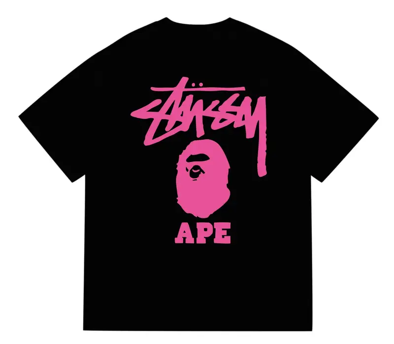 Bape x Stussy Tee — 202 black rose red colorway — USFans Spreadsheet photo