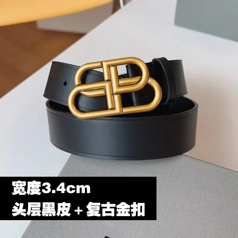 Balenciaga Belt — Gold buckle black leather/3.4cm wide colorway — USFans Spreadsheet photo