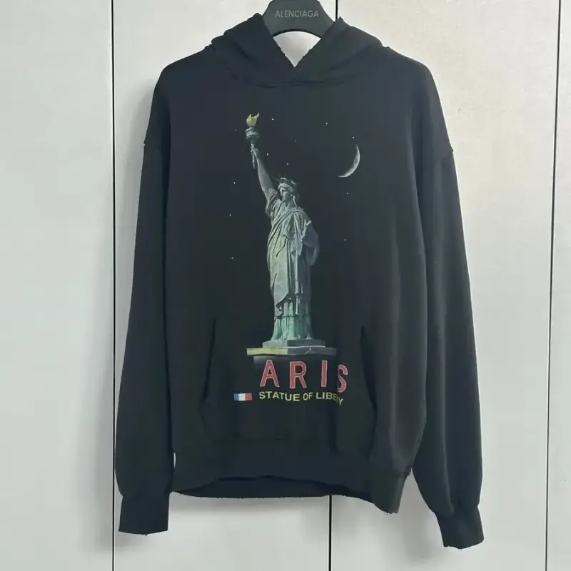 Balenciaga Paris Liberty Distressed Hoodie — black colorway — USFans Spreadsheet photo