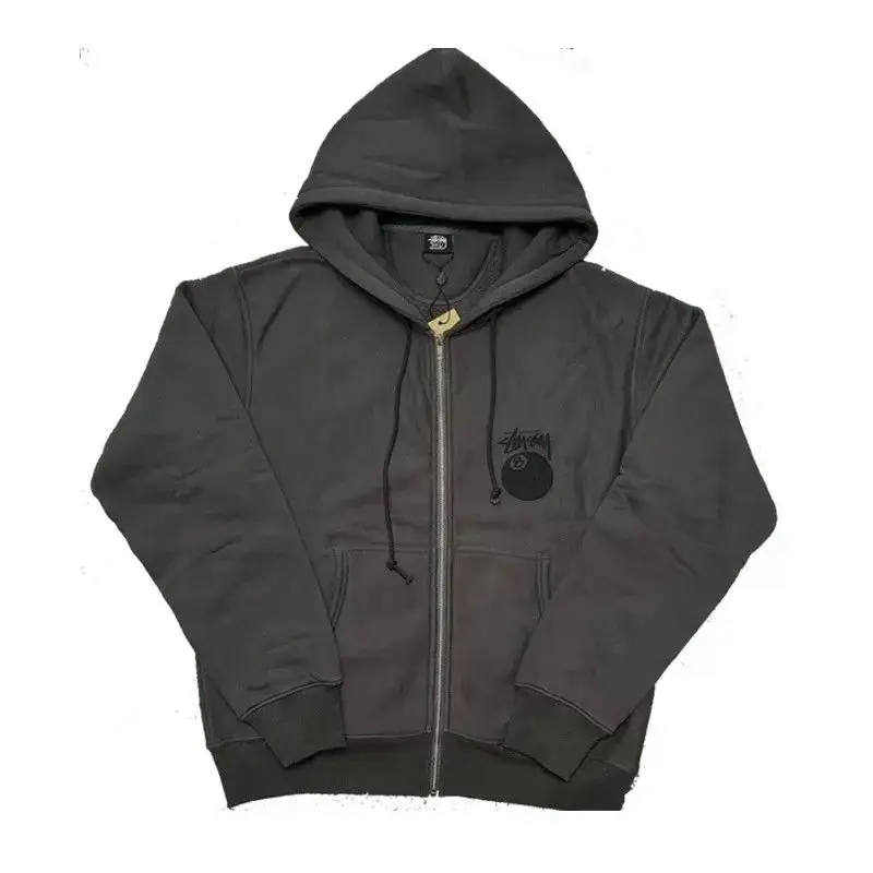 Stussy 8Ball Zip Hoodie — Black eight zipper washed black colorway — USFans Spreadsheet photo