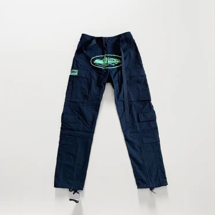 Corteiz Classic Cargo 5 Stars Black White Logo Pants — green printing colorway — USFans Spreadsheet photo