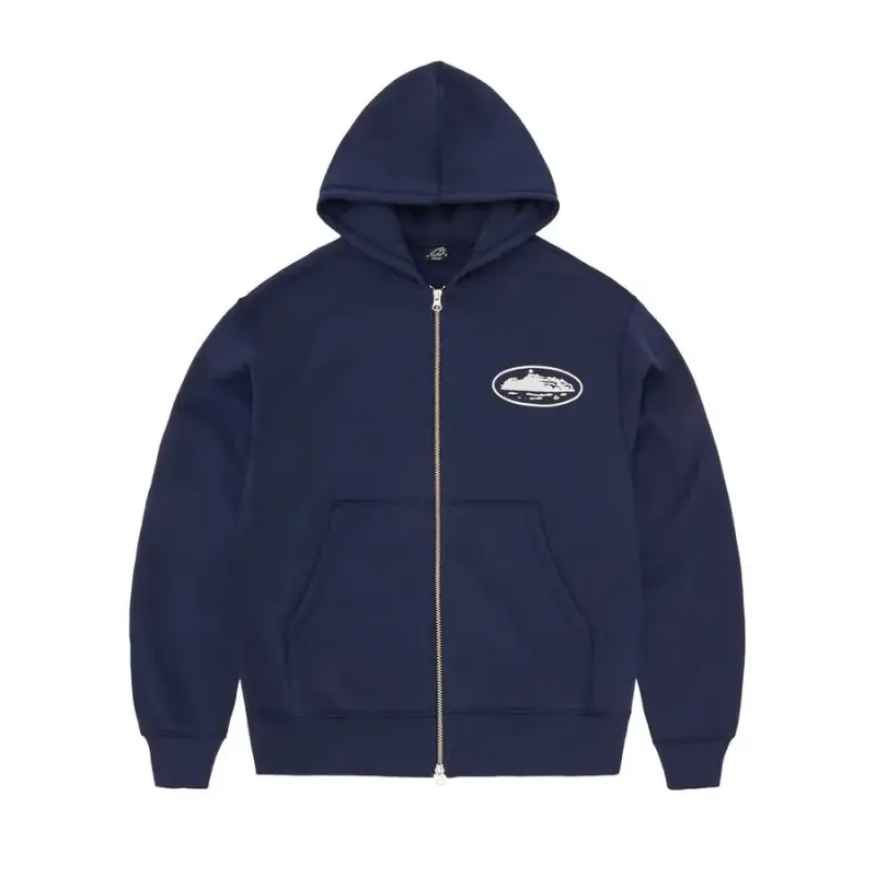 Corteiz Island Puff Print Zip Hoodie — dark blue/Sweat colorway — USFans Spreadsheet photo