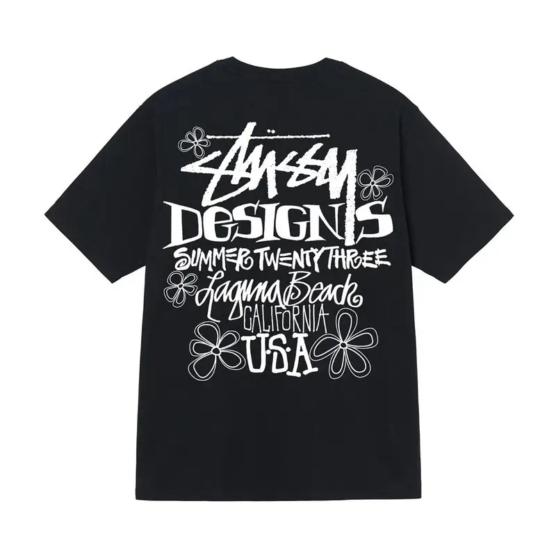 Stussy t-shirt — Black [Font Flower]] colorway — USFans Spreadsheet photo