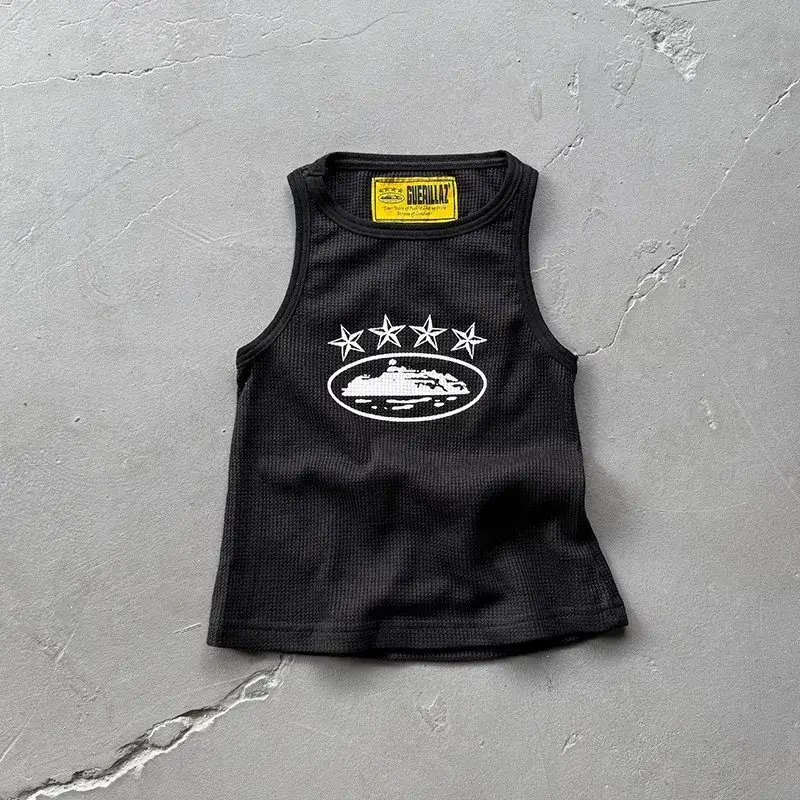 Corteiz Sleeveless Garment T-Shirt — 4 star print/black colorway — USFans Spreadsheet photo