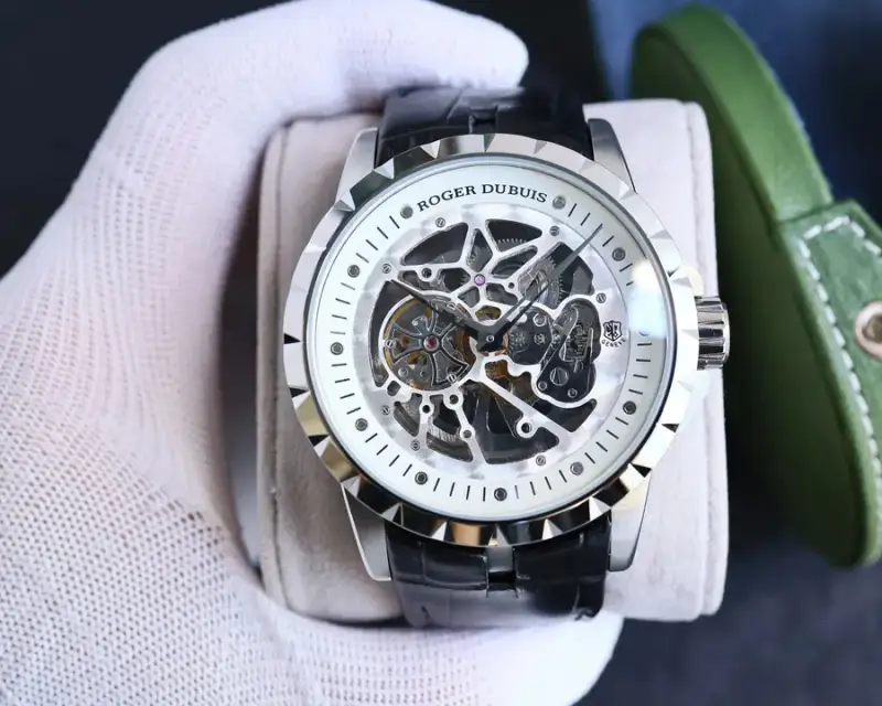 Roger Dubuis Skeleton Watch — Silver Shell  White Plate Black Leather colorway — USFans Spreadsheet photo