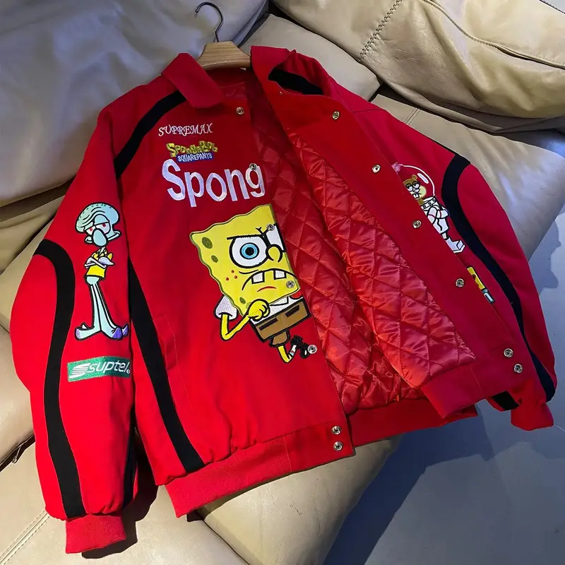 Supreme SpongeBob SquarePants Jeff Hamilton Racing Jacket — Red – Cotton-lined, thickened style colorway — USFans Spreadsheet photo