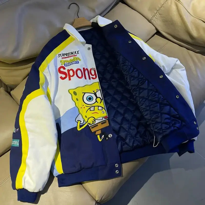Supreme SpongeBob SquarePants Jeff Hamilton Racing Jacket — White-Cotton-Padded Thickened Style colorway — USFans Spreadsheet photo