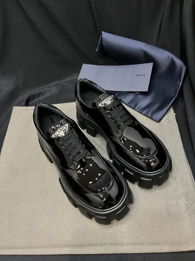 Prada Monolith Patent Leather Lace-Up Shoes — Black colorway — Kakobuy Spreadsheet photo