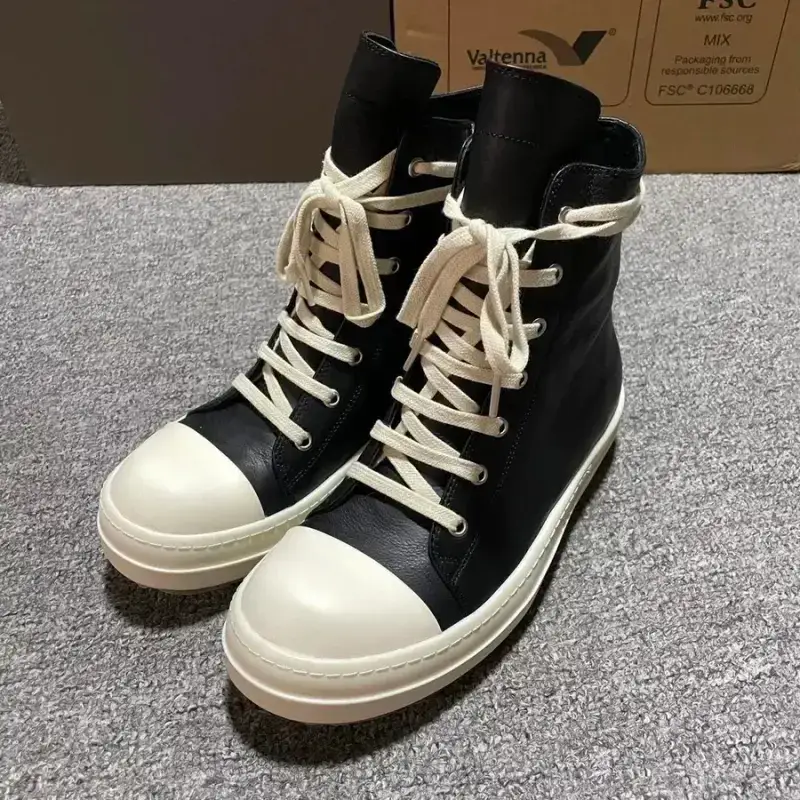 Rick Owens Shoes — RO High-top Black Leather Noodles colorway — Kakobuy Spreadsheet photo