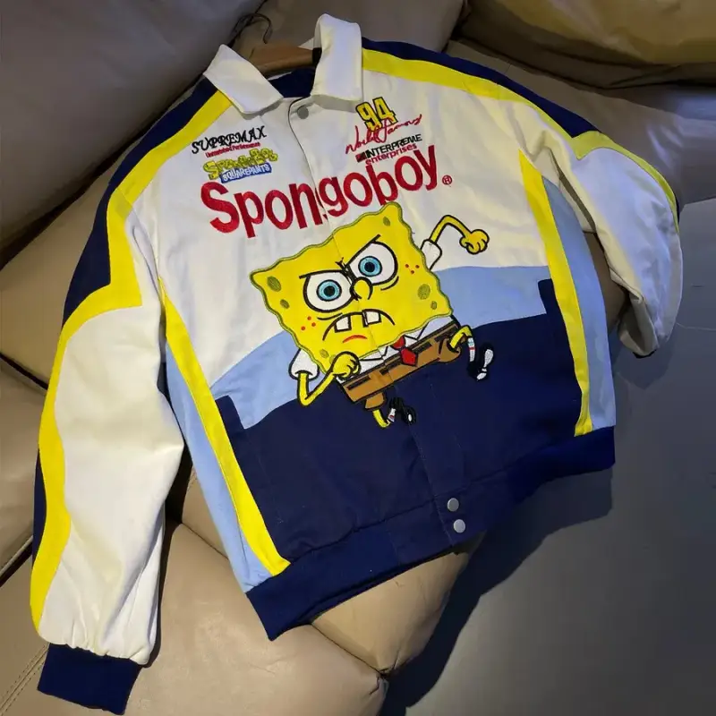 Supreme SpongeBob SquarePants Jeff Hamilton Racing Jacket — White-Spring/Autumn Style colorway — USFans Spreadsheet photo