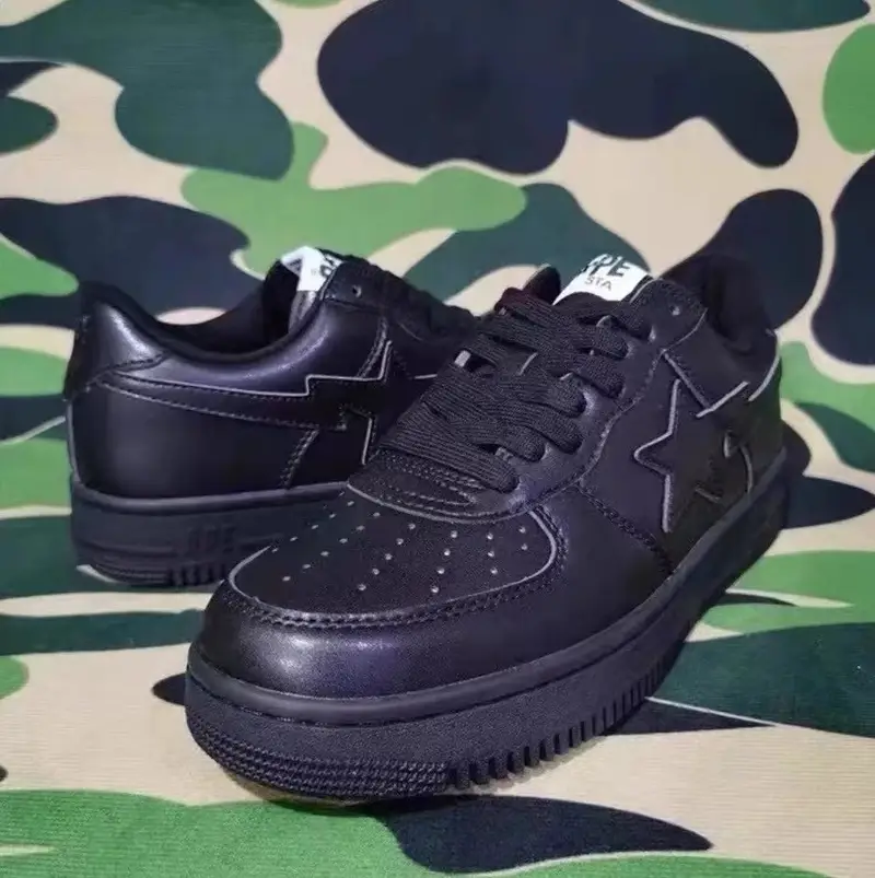Bapesta Sneakers — All black leather noodles colorway — Kakobuy Spreadsheet photo