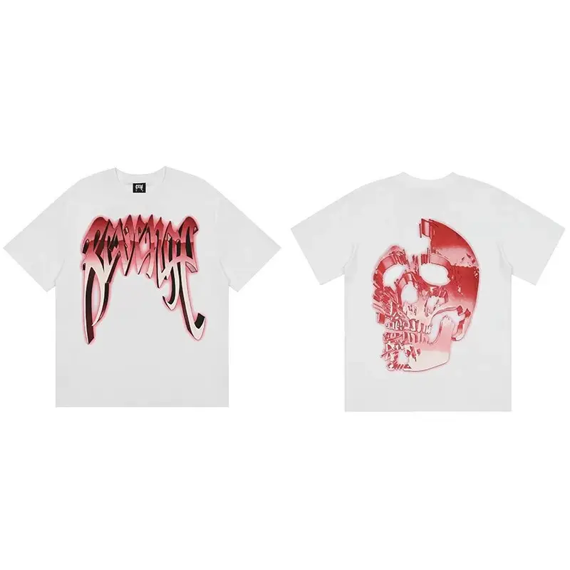 Revenge T-Shirts — Rose red white red metal skull colorway — Kakobuy Spreadsheet photo