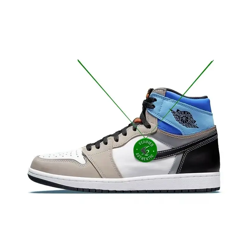 Off-White AJ1 University Blue — White, black, blue, and orange patchwork colorway — USFans Spreadsheet photo