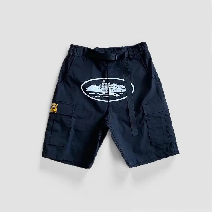 Corteiz Classic Cargo Triple Black Logo Shorts — black and white colorway — USFans Spreadsheet photo