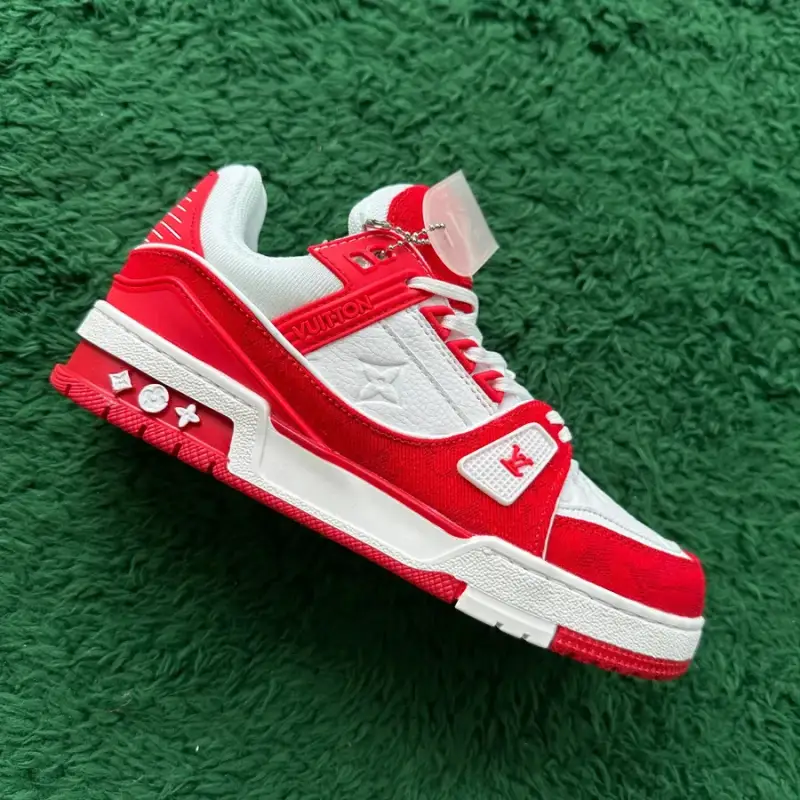 LV Trainers White Signature (Budget) — WHITE RED WHITE colorway — USFans Spreadsheet photo