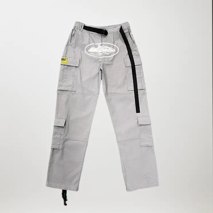 Corteiz Classic Cargo 5 Stars Black White Logo Pants — Stone gray tooling colorway — USFans Spreadsheet photo