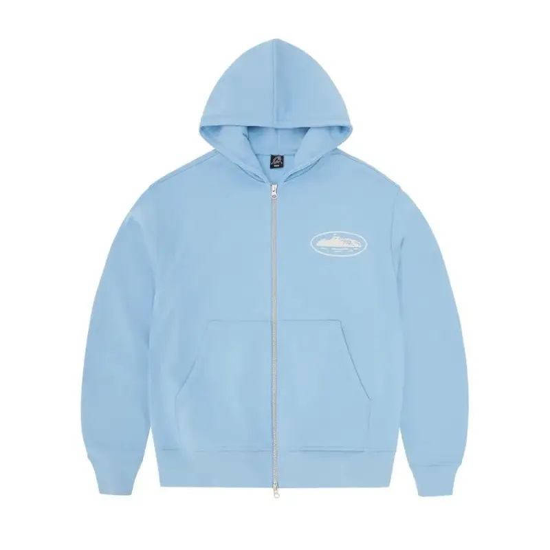 Corteiz Island Puff Print Zip Hoodie — light blue/Sweat colorway — USFans Spreadsheet photo