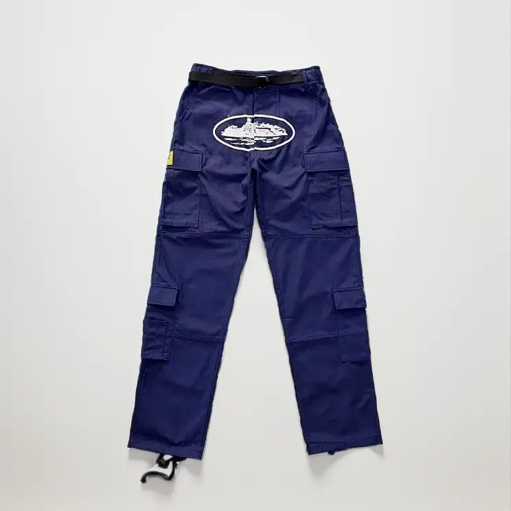 Corteiz Classic Cargo 5 Stars Black White Logo Pants — navy blue tooling colorway — USFans Spreadsheet photo