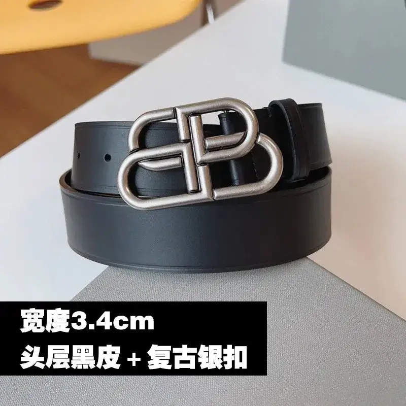 Balenciaga Belt — Silver buckle black leather/3.4cm wide colorway — USFans Spreadsheet photo