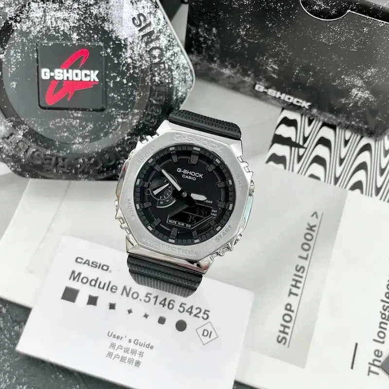 G-Shock Casio Watch With Rubber Band — Silver Shell  Black Disk Black Tape colorway — USFans Spreadsheet photo
