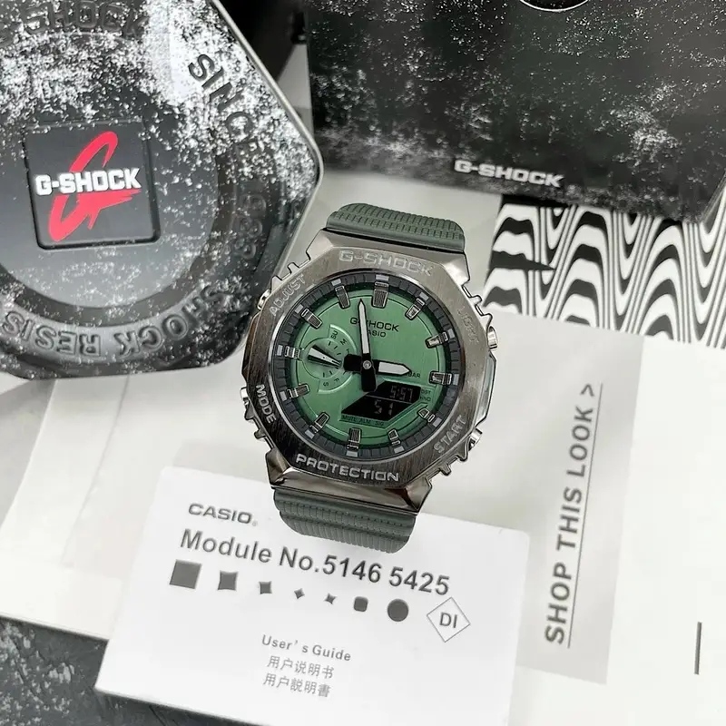 G-Shock Casio Watch With Rubber Band — Black Shell-Green Disk Green Tape colorway — USFans Spreadsheet photo