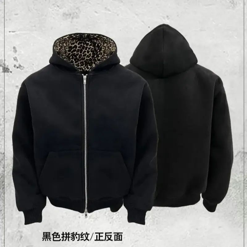 DerSchutze Zip Hoodie — Black spell leopard print [plus velvet thickening]] colorway — USFans Spreadsheet photo