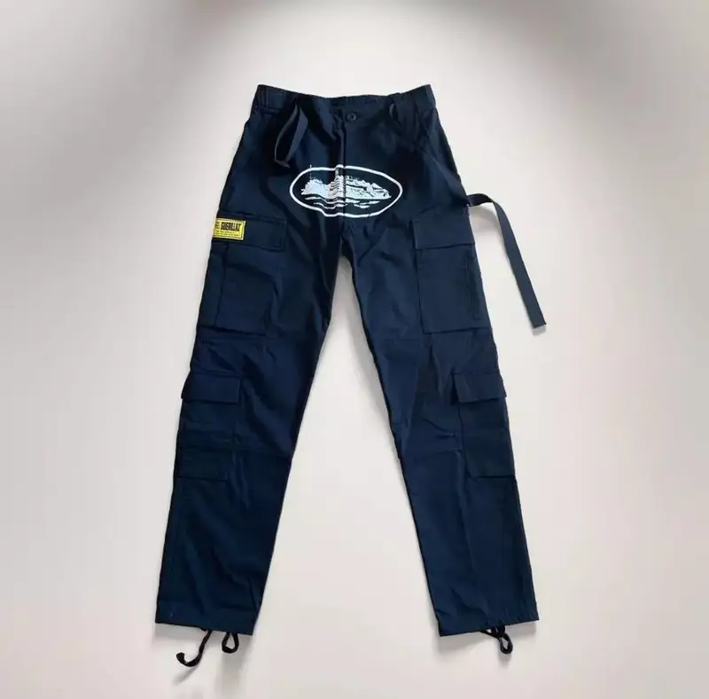 Corteiz Classic Cargo 5 Stars Black White Logo Pants — White printed yellow patch colorway — USFans Spreadsheet photo