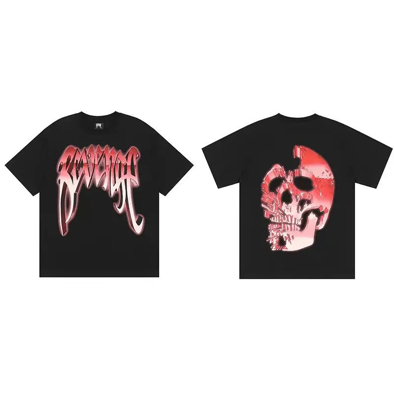 Revenge T-Shirts — Orange Red Black Red Metal Skull Head colorway — Kakobuy Spreadsheet photo