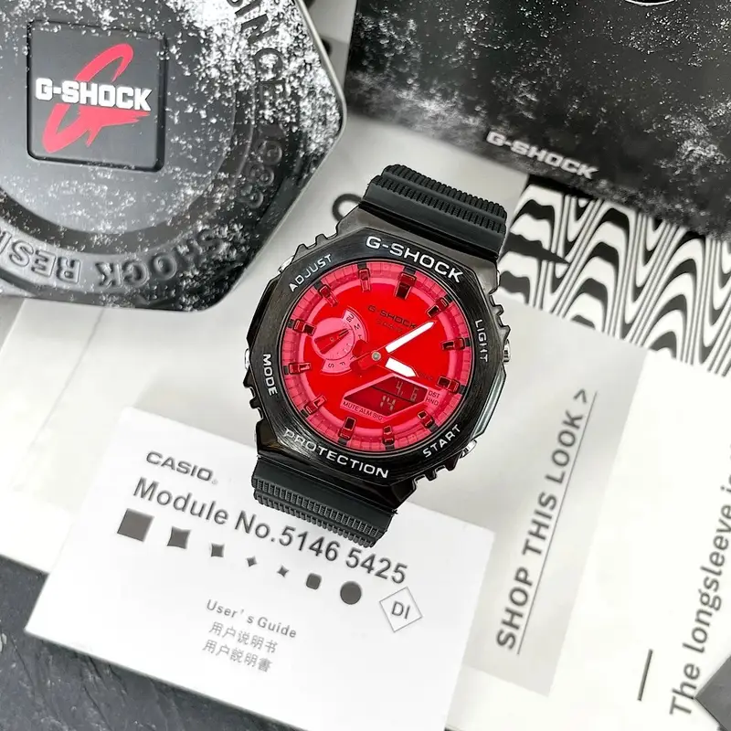 G-Shock Casio Watch With Rubber Band — Black Shell  Red Plate Black Tape colorway — USFans Spreadsheet photo