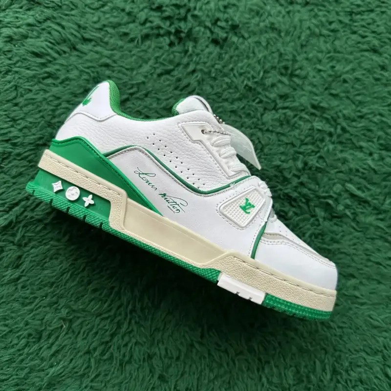 LV Trainers White Signature (Budget) — WHITE GREEN colorway — USFans Spreadsheet photo