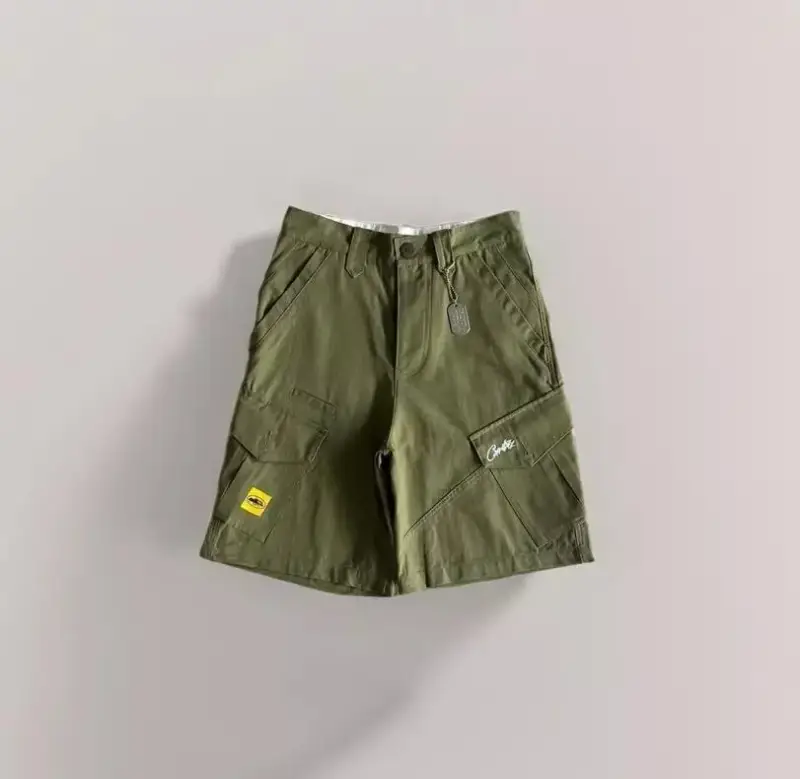 Corteiz Classic Cargo Triple Black Logo Shorts — Green Slant Pocket colorway — USFans Spreadsheet photo