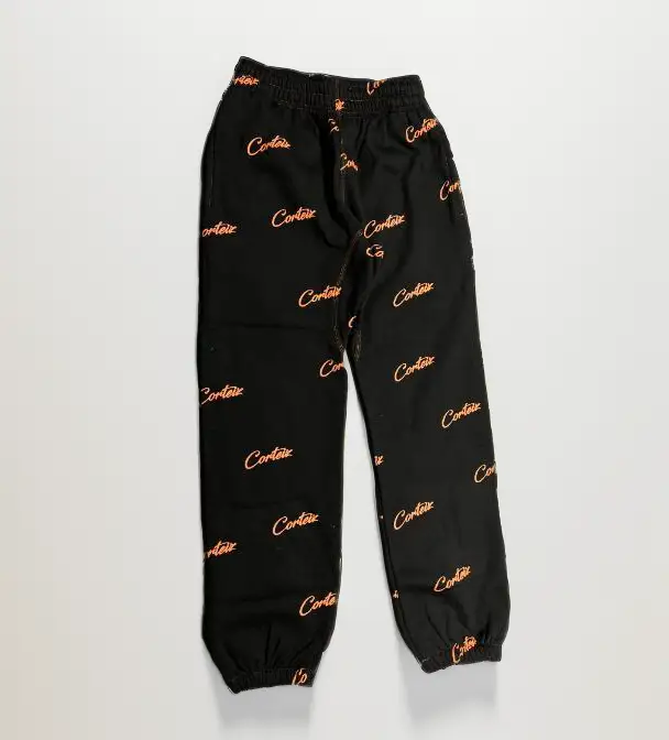 Corteiz Alcatraz Basic Triple Black Pants — Black Orange colorway — USFans Spreadsheet photo