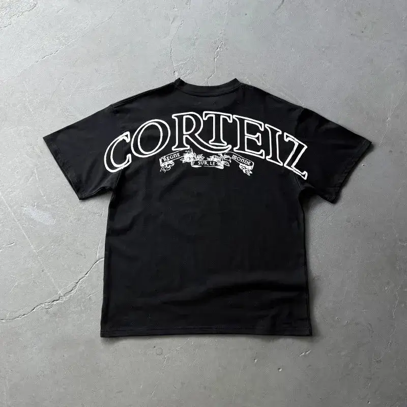 Corteiz Tee — White print black/high quality 300g colorway — USFans Spreadsheet photo