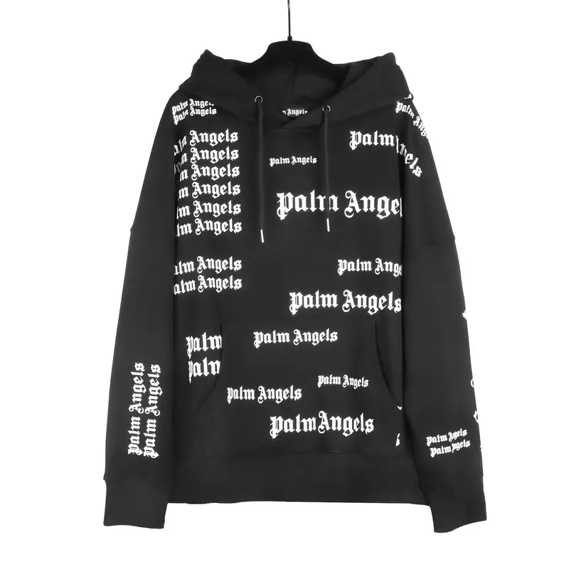 Palm Angels Hoodie — Full Print Letter Black Correct Edition colorway — USFans Spreadsheet photo