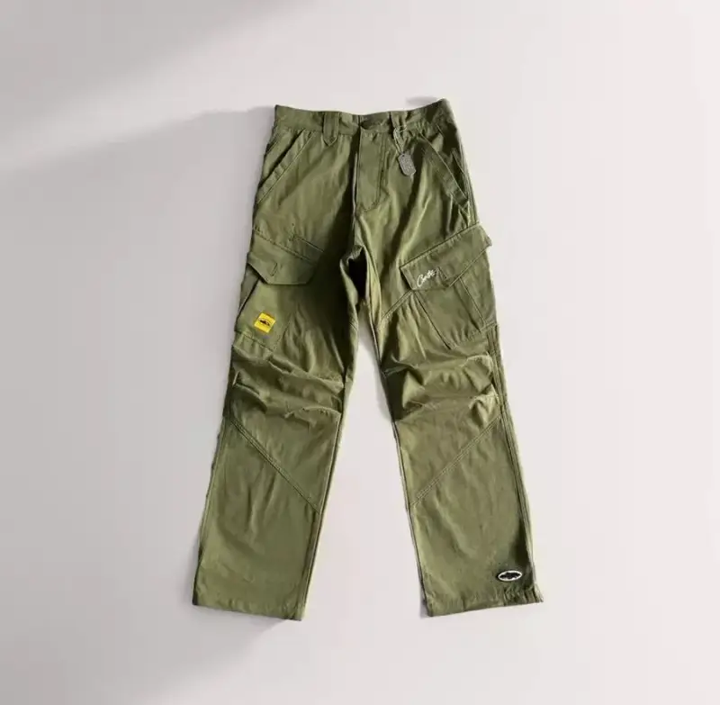 Corteiz Classic Cargo 5 Stars Black White Logo Pants — Army Green Slant Pocket colorway — USFans Spreadsheet photo