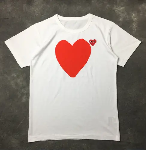 CDG T-Shirts — White front and rear large red hearts colorway — USFans Spreadsheet photo