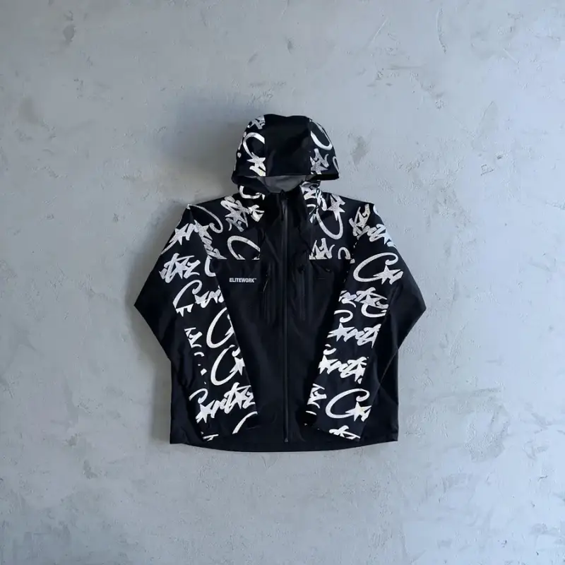Corteiz Pink Windbreaker with Monogram on Sleeves — black colorway — USFans Spreadsheet photo