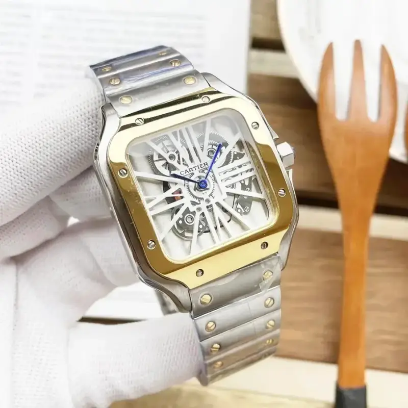 Cartier Santos Skeleton — Gold case white dial steel band colorway — USFans Spreadsheet photo