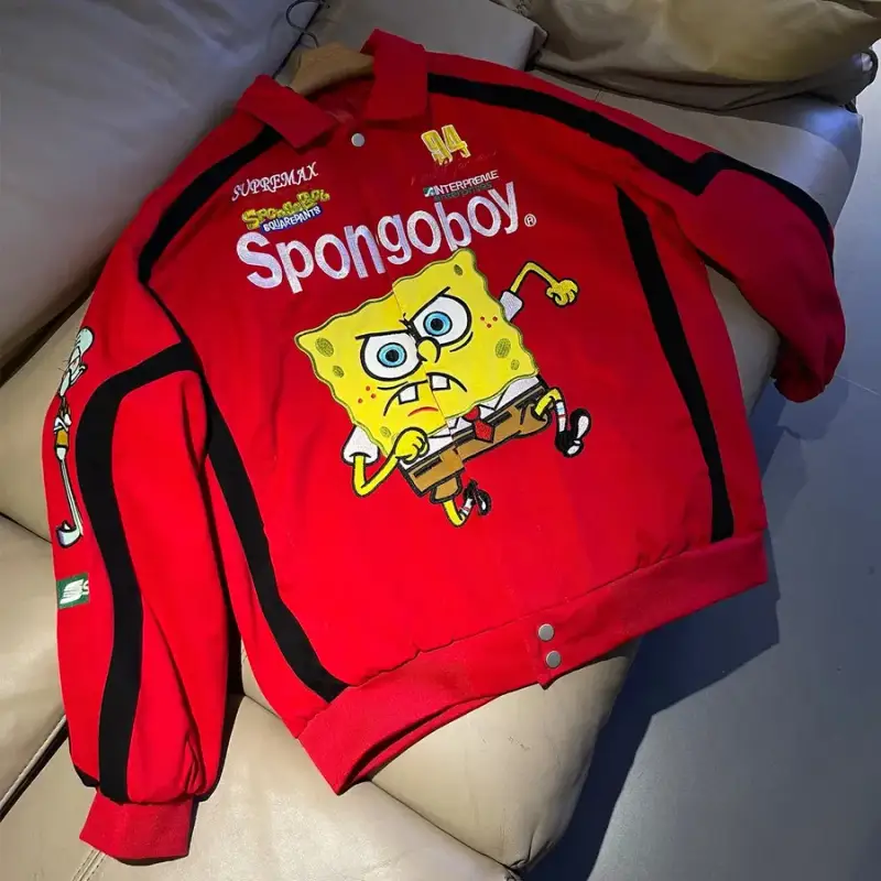 Supreme SpongeBob SquarePants Jeff Hamilton Racing Jacket — Red-Spring/Autumn Style colorway — USFans Spreadsheet photo