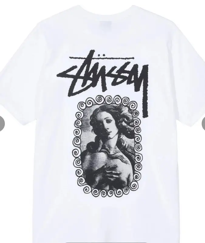 Stussy t-shirt — White [Woman portrait]] colorway — USFans Spreadsheet photo