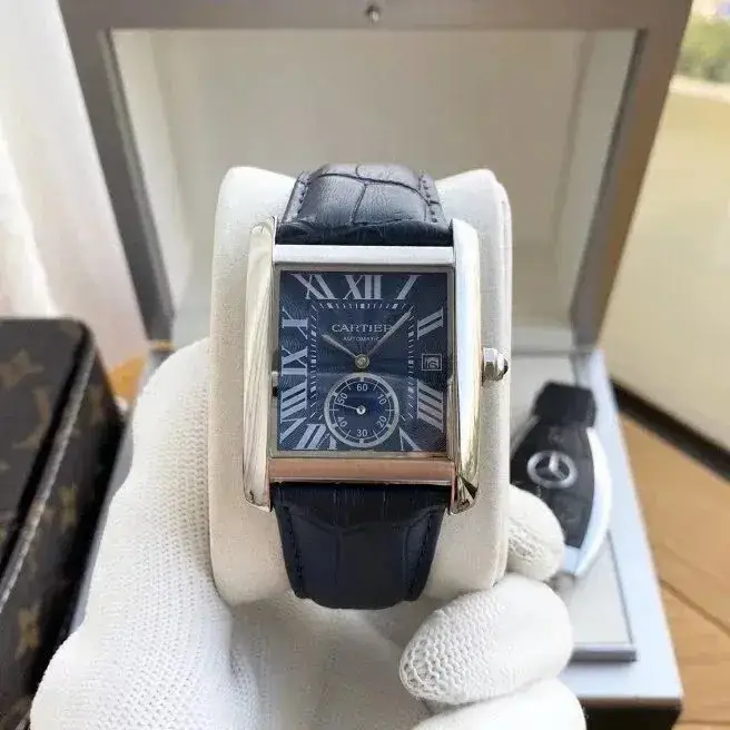 Cartier Tank Watch — Silver Case-Blue Dial Blue Strap colorway — USFans Spreadsheet photo