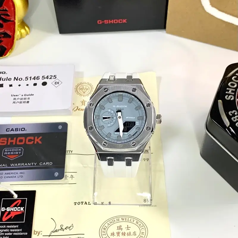 G-Shock Casio Watch With Rubber Band — Silver Shell  light blue Disk White Tape colorway — USFans Spreadsheet photo