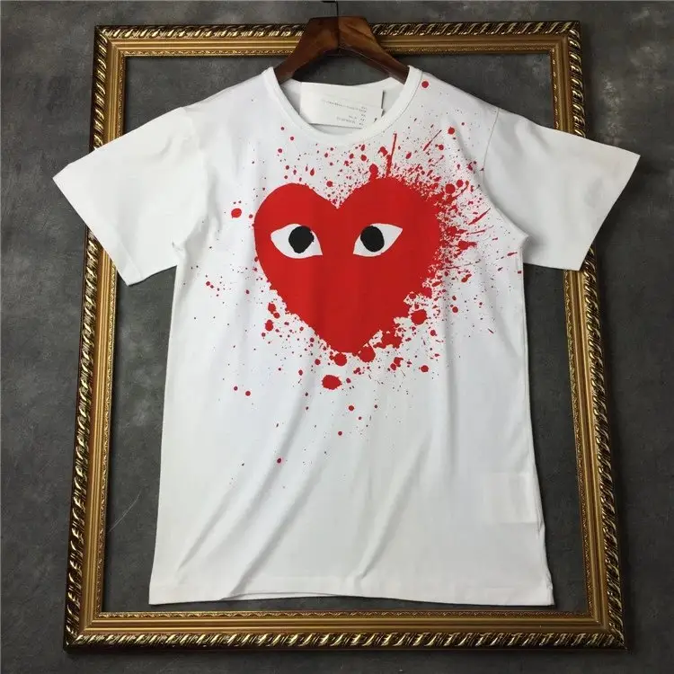 CDG T-Shirts — White Speckled Ink Red Heart colorway — USFans Spreadsheet photo